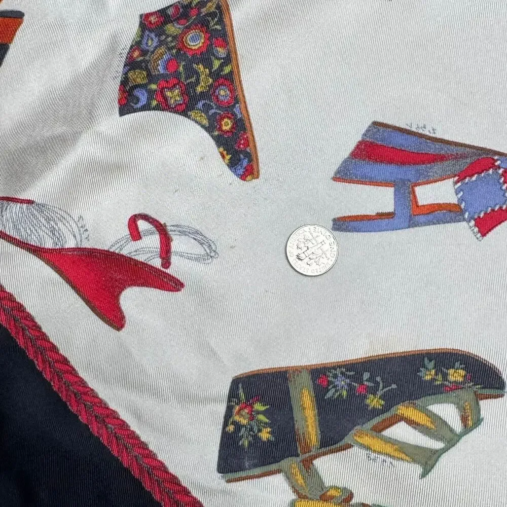 Salvatore Ferragamo Silk History of Shoes Heels Printed Scarf Italy Logo Luxury